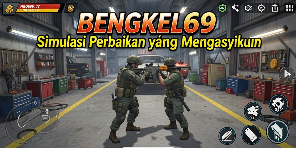 Tampilan gameplay BENGKEL69 dengan mekanik perbaikan kendaraan.