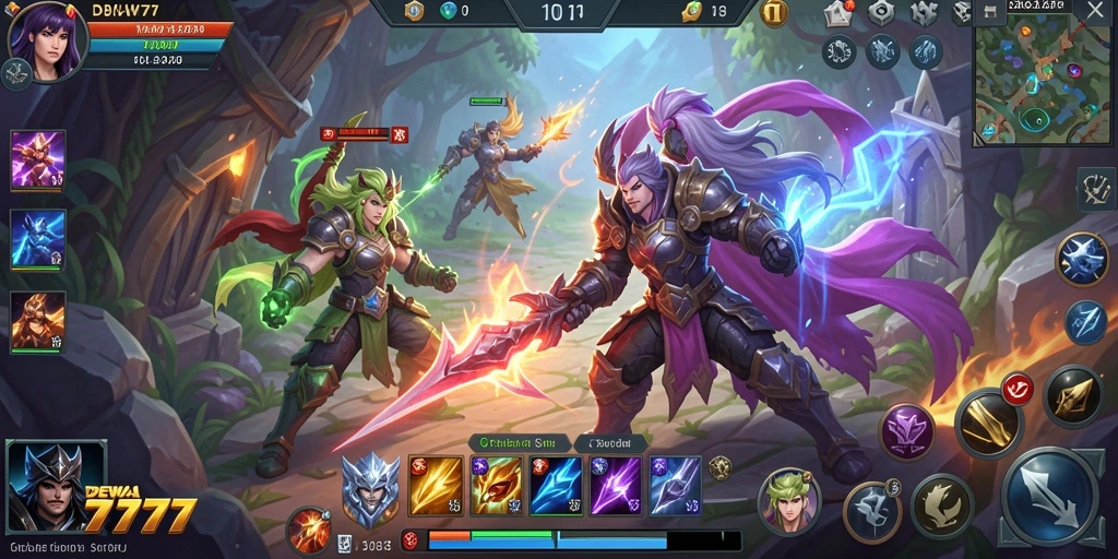 Gameplay seru DEWA777 dalam pertempuran MOBA yang intens.