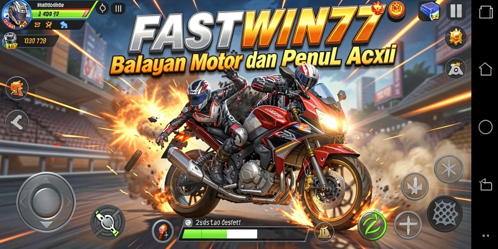 Screenshot gameplay FASTWIN77 menampilkan balapan motor yang seru dan penuh aksi.