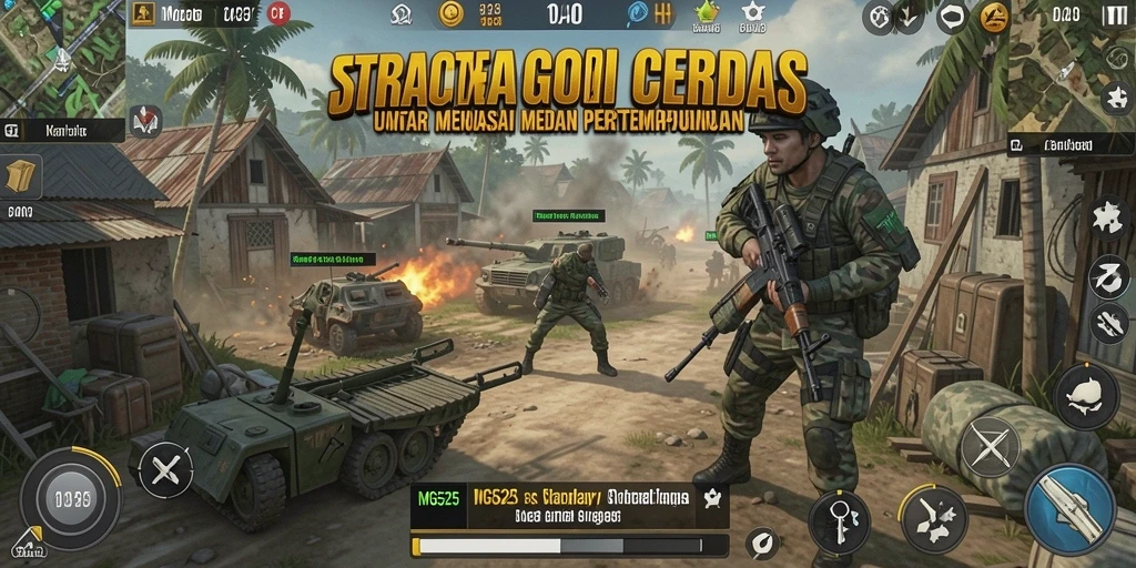 Tangkapan layar gameplay MG525 yang menampilkan strategi pertempuran yang intens.