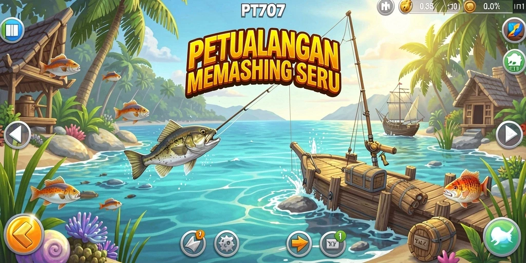 Screenshot gameplay PT707 menampilkan aksi memancing yang mendebarkan.