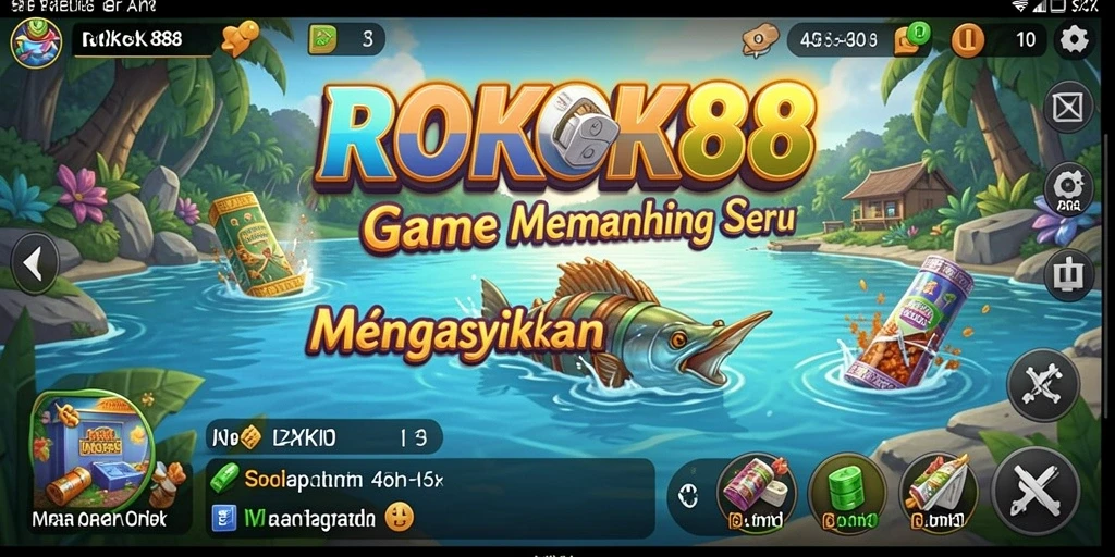 Screenshot gameplay ROKOK88 menampilkan aksi memancing yang mendebarkan.