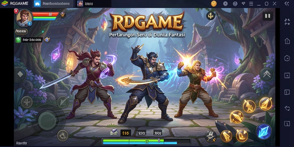 Screenshot RPGAME menunjukkan pertarungan intens dan grafik yang memukau.