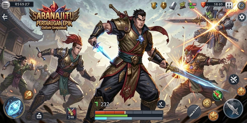 Screenshot SARANAJITU menampilkan aksi pertarungan yang intens dan seru.