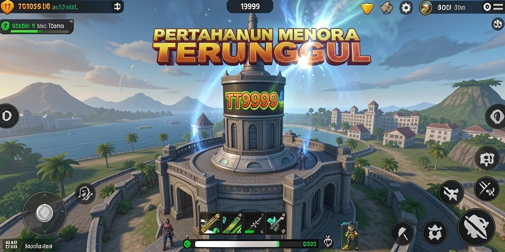 Gameplay menara pertahanan yang intens dan strategis di T9999.