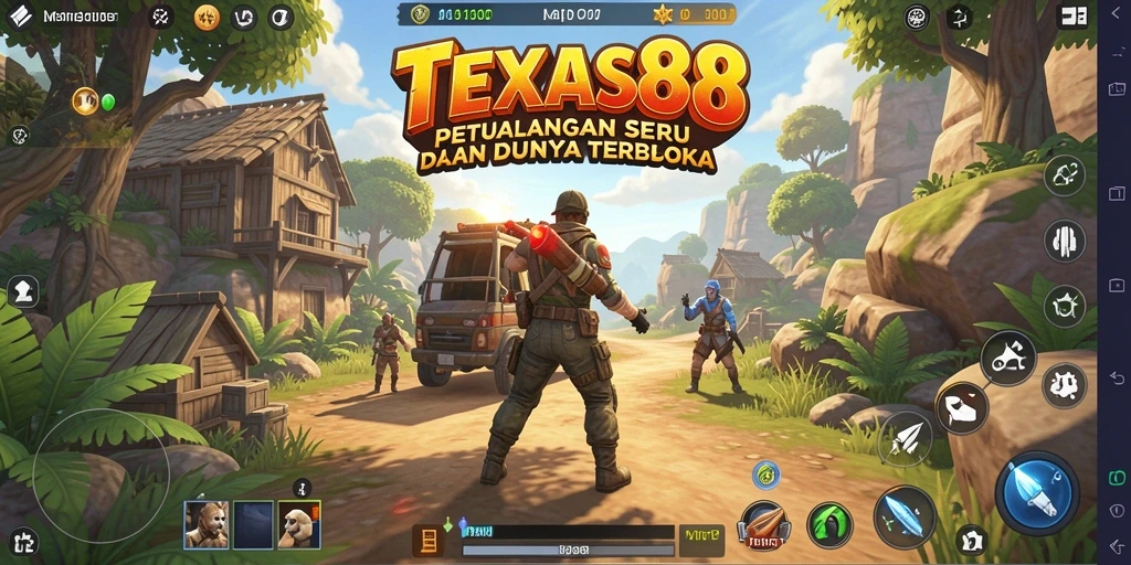 Screenshot gameplay TEXAS88 menampilkan petualangan seru di dunia terbuka.