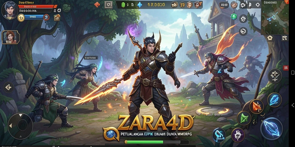 Tangkapan layar utama ZARA4D yang menunjukkan aksi pertempuran epik dan dunia fantasi.